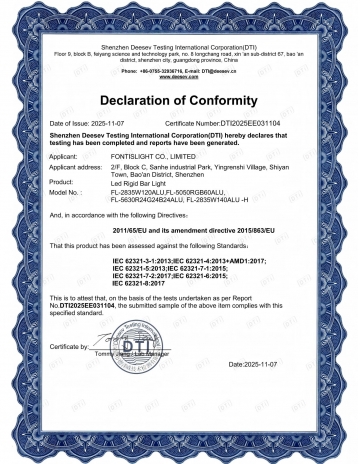 Declaration of Conformity-Rigid Bar Lights